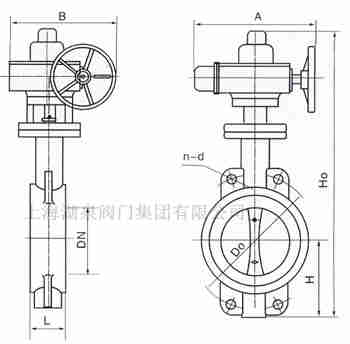 對夾式電動蝶閥外形尺寸，安裝圖